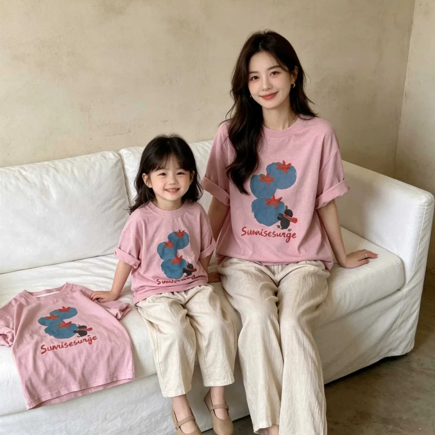 2026 Summer Mommy and Me Matching Simple Graphic Tee Family Outfit Casual Cotton Short Sleeve Top for Mom Dad Daughter Son