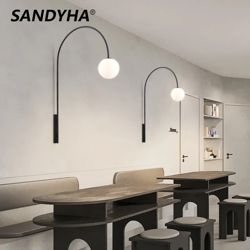 

SANDYHA Nordic Wrought Iron Wall Lamp Restaurant Lighting Fixture E27 Bulb Design LED Light Living Room Bedroom Decoration Home