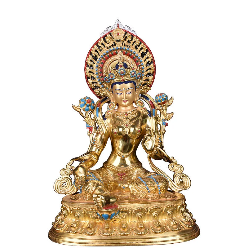 37cm large High grade GOOD Upscale Tibet Thailand COPPER goddess Green Tara Guanyin Buddha statue Efficacious safety Buddha