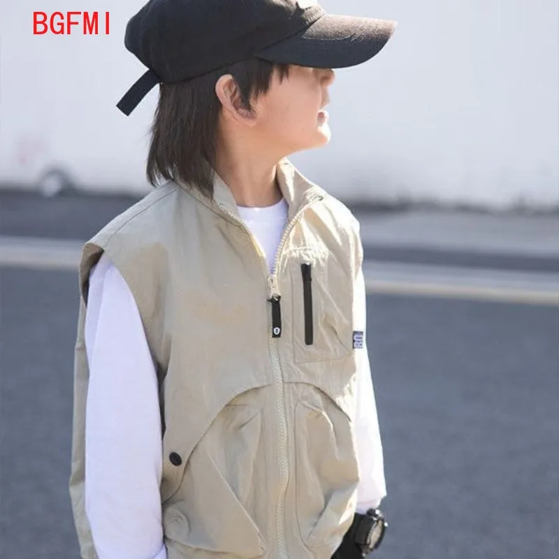 Kids Waistcoat Teen Boys Sleeveless Top Fashionable Handsome Spring Autumn Teenagers Outdoor Clothes 110-170cm Children's Vest