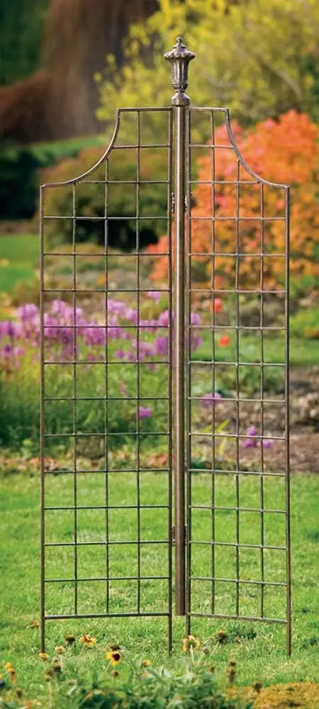 77 Inch Tall Freestanding Garden Screen Trellis, Decorative Plant Privacy Screen Support for Climbing Vines, Flowers and Greenery for Backyard, Patio and Lawn, Charcoal Brown