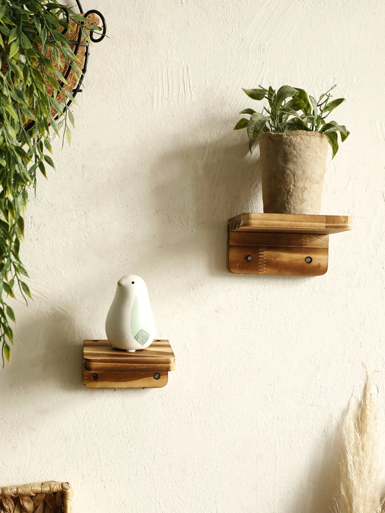 Rustic Wooden Wall Shelf Square Floating Shelves Ledge Boho Home Decor Plant  Flower Pot Wall Hanging Living Room Display Stands - AliExpress 15