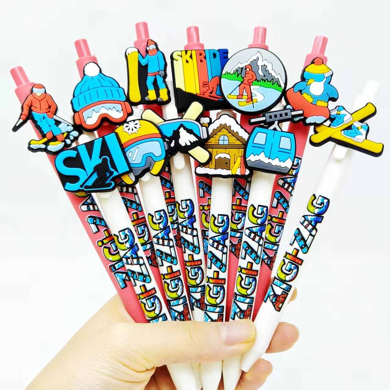 

12 шт./18 шт., зимний лыжный тематический элемент, патч, шариковая ручка, пудра, белый, смешанный цвет, практичная шариковая ручка