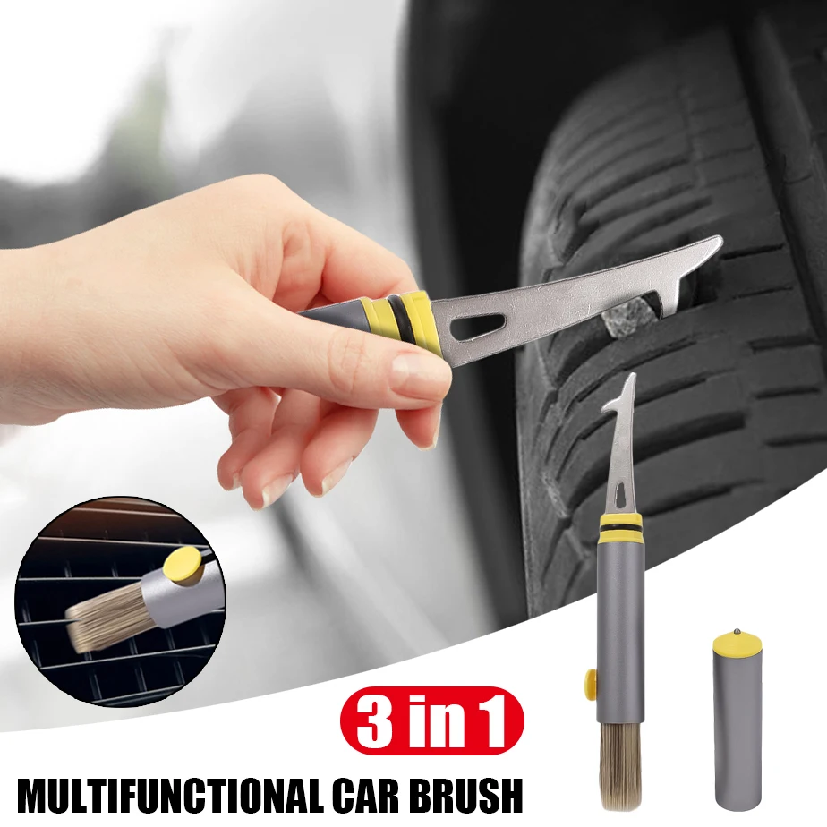 

3 IN 1 Car Cleaning Brush Tire Stone Clearing Air Outlet Dust Remover Emergency Window Breaking Tools Car Brush