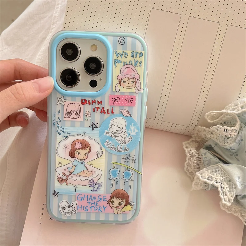 حالة الهاتف | فتاة قذيفة مخططة زرقاء | كارتون مخطط | أفضل هدية لصديق | مناسبة آيفون 11 12 13 14 15 16 17 برو ماكس #4