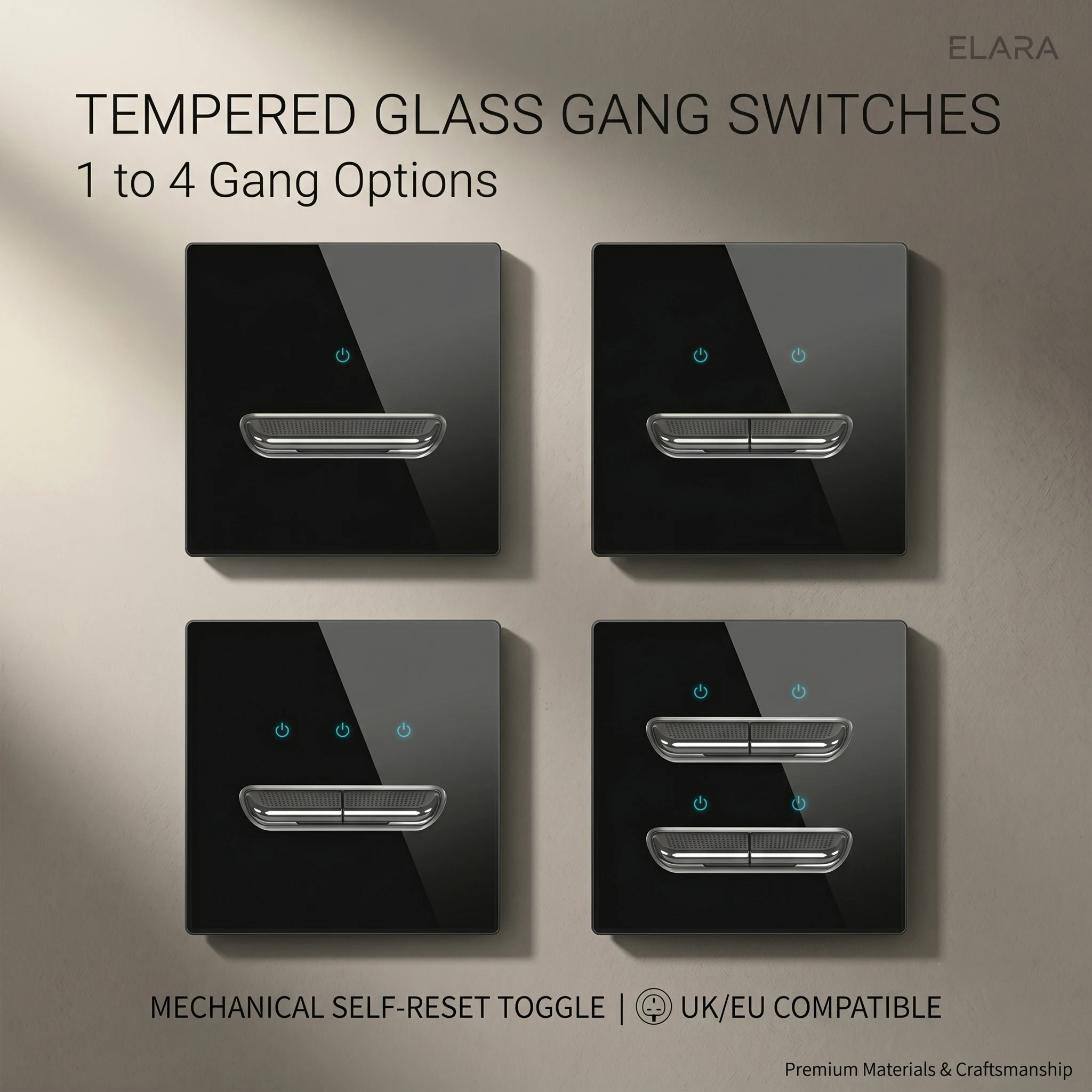 

Retro Toggle Light Switch Glass Panel 1 2 3 4 Gang 2 way Wall Switch 16A EU UK Standard LED Indicator Vintage Home Decoration