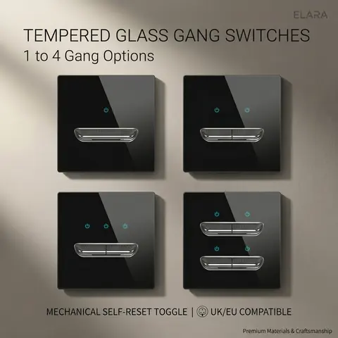 Retro Toggle Light Switch Glass Panel 1 2 3 4 Gang 2 way Wall Switch 16A EU UK Standard LED Indicator Vintage Home Decoration