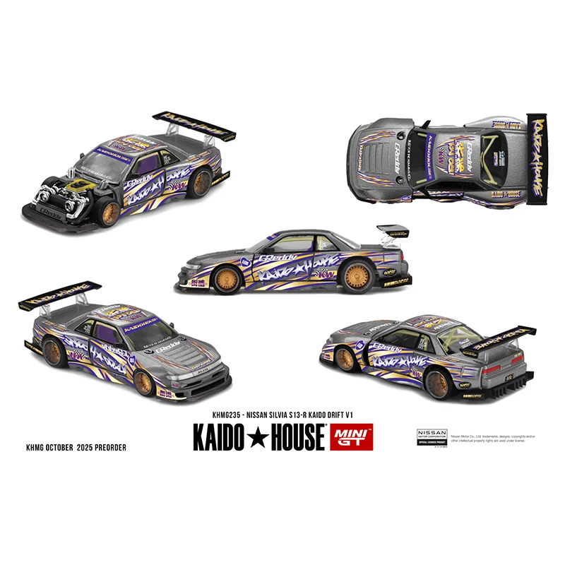

Предпродажа KHMG 235 1:64 Nissan Silvia S13 R KAIDO DRIFT V1, открывающийся капот, литая под давлением модель автомобиля kaido House MINIGT