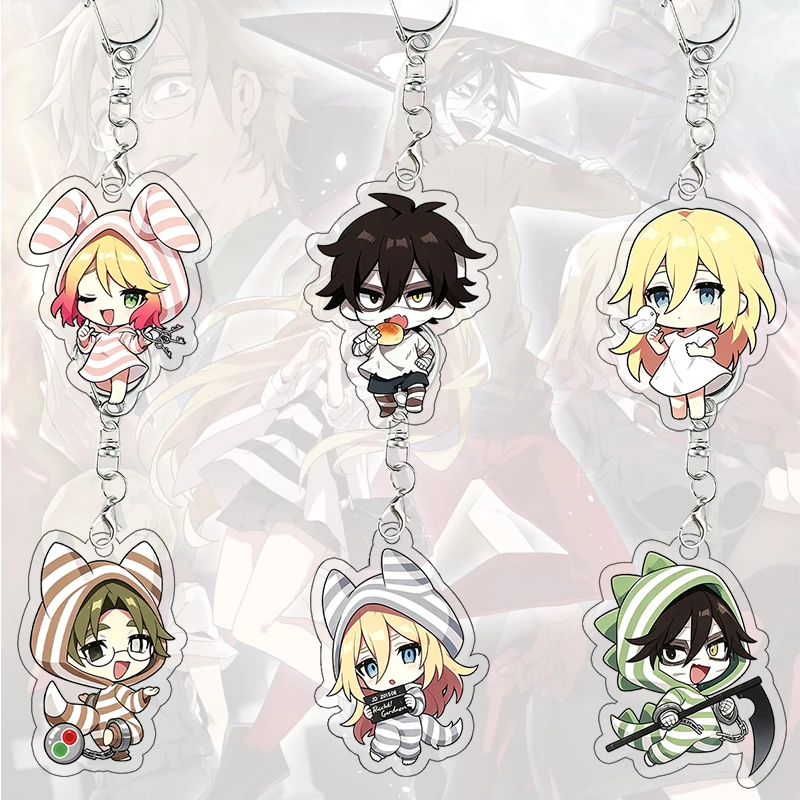 Angels of Death Acryl-Schlüsselanhänger Eddie Zack Danny Ray Anime-Charm Q-Version Schlüsselring Anhänger Modell Spielzeug Deko Taschenanhänger Geschenk