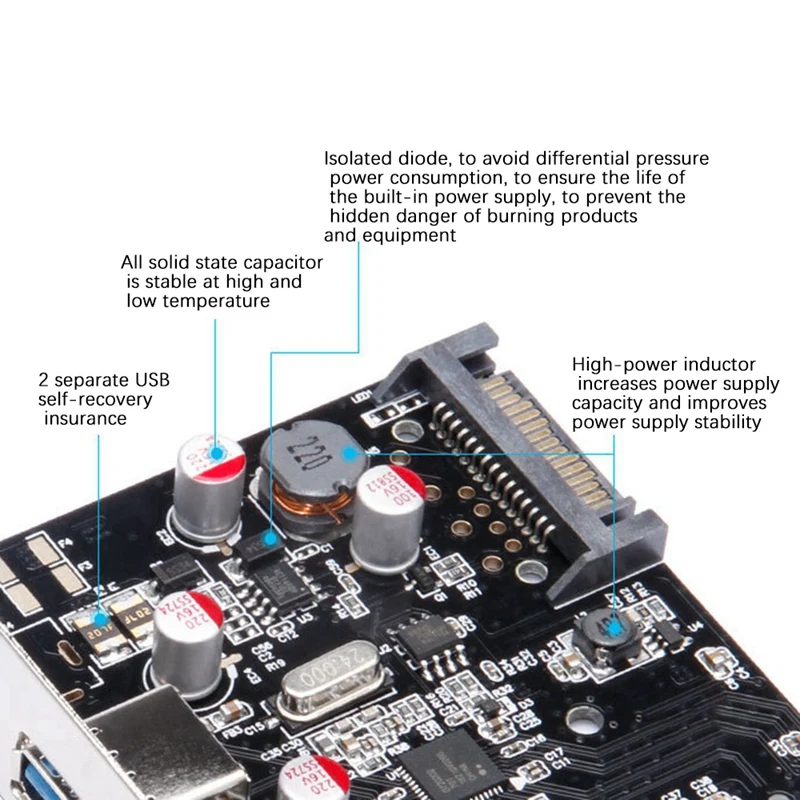 Top-PCIE To 2-Port USB 3 0 Adapter Card USB3 0 Expansion Card Chip D720202 SATA 15PIN Power Supply Interface