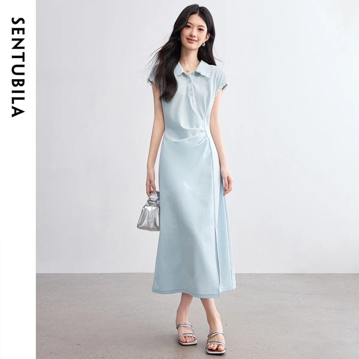

SENTUBILA Women's Summer Elegant Long Knitted Dresses 2025 New Collection Lace Bandage Short Sleeveless Dress Clothing T52LM2291