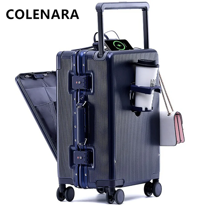 COLENARA Laptop Koffer 20 "24" 26 Inch Vooropening Boarding Case USB Opladen Trolley Case Universele Wiel Rolling bagage