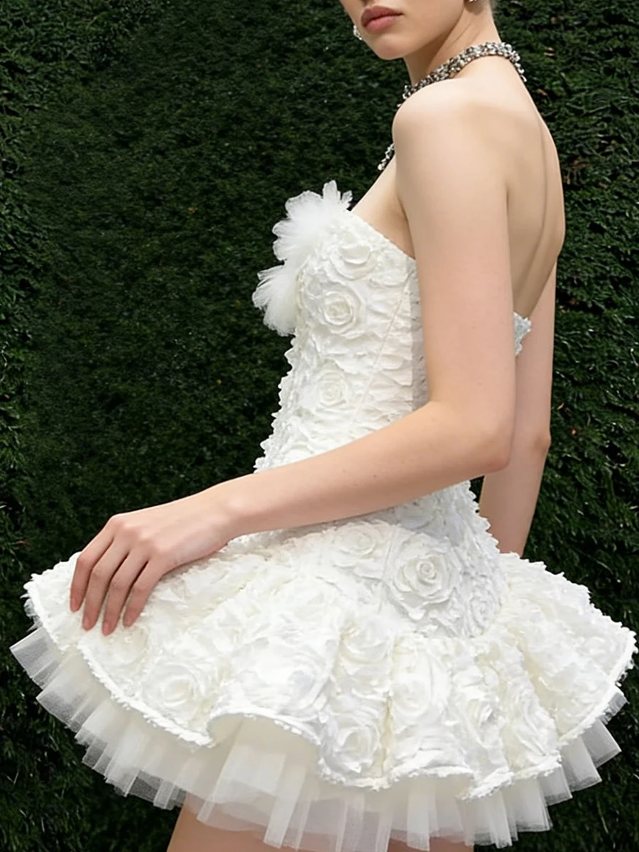 VGH 솔리드 섹시한 주름 미니 드레스 여성용 스퀘어 칼라 민소매 하이 웨이스트 여름 스위트 파티 드레스 여성 패션 스타일