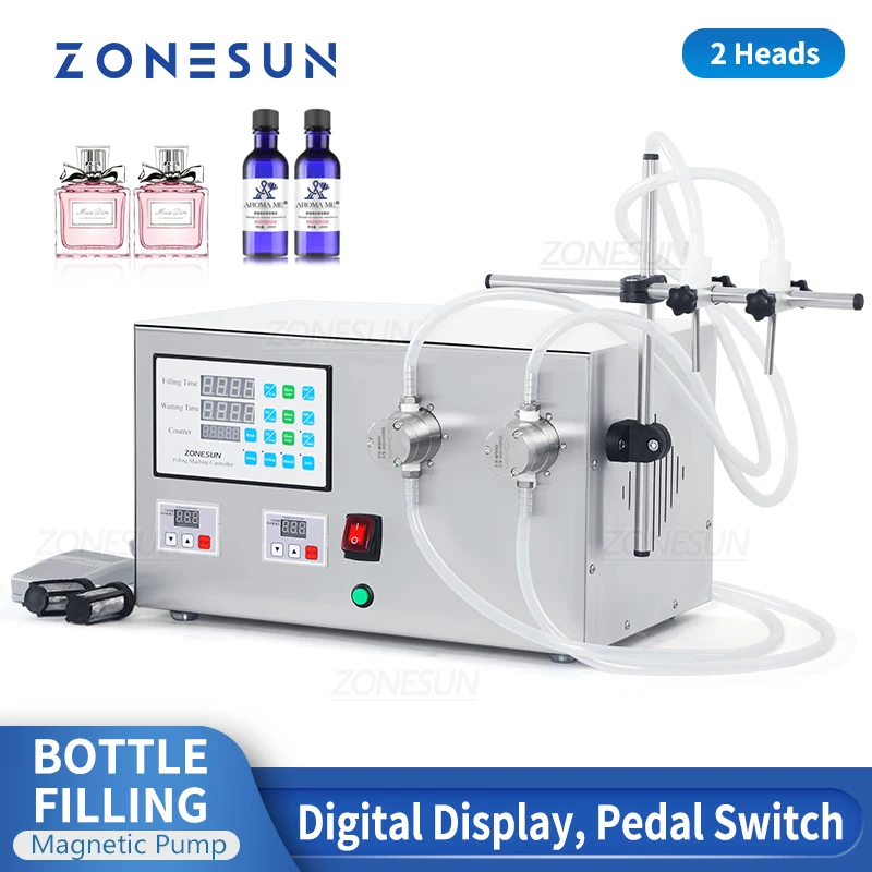 

ZONESUN Liquid Filling Machine Magnetic Pump Water Juice Essential Oil Fluid Quantitative Filler Packing Production ZS-YTMP2S