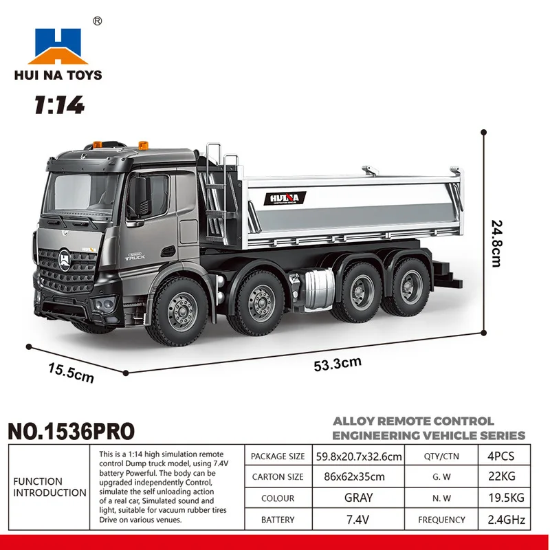 Huina 1536pro Nieuwe 1537 Legering Afstandsbediening 114 Schaal Wiel Zware Techniek Dump Truck Mixer Speelgoed