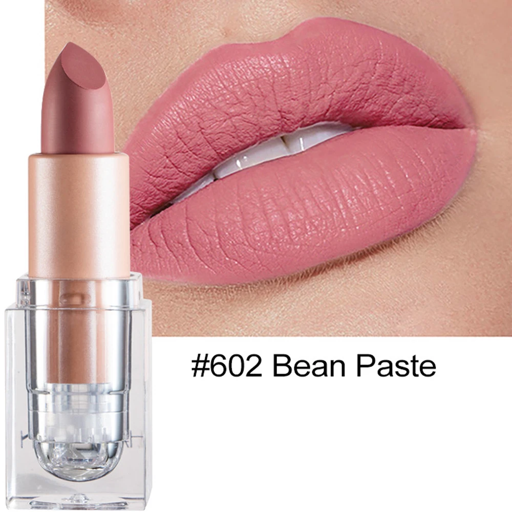 Lápiz labial mate de pasta de frijol, maquillaje de labios de Color rosa, resistente al agua, hidratante cosmético de larga duración, 12 colores, maquillaje diario