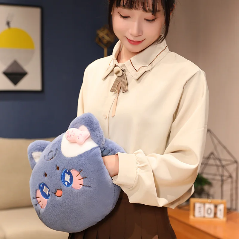 30cm Cute Cat Plush Toys Cartoon Stuffed Animals Soft Hand Warm Throw Pillow 2 In 1 Babys Sleeping Pillow for Kids Girls Gifts