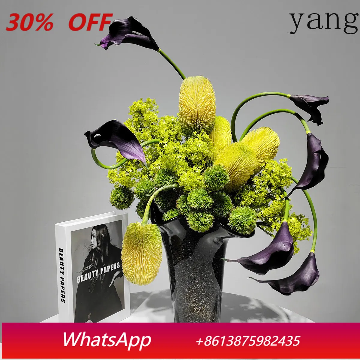 

CX light luxury bank wood calla lily simulated flower arrangement glass flower device