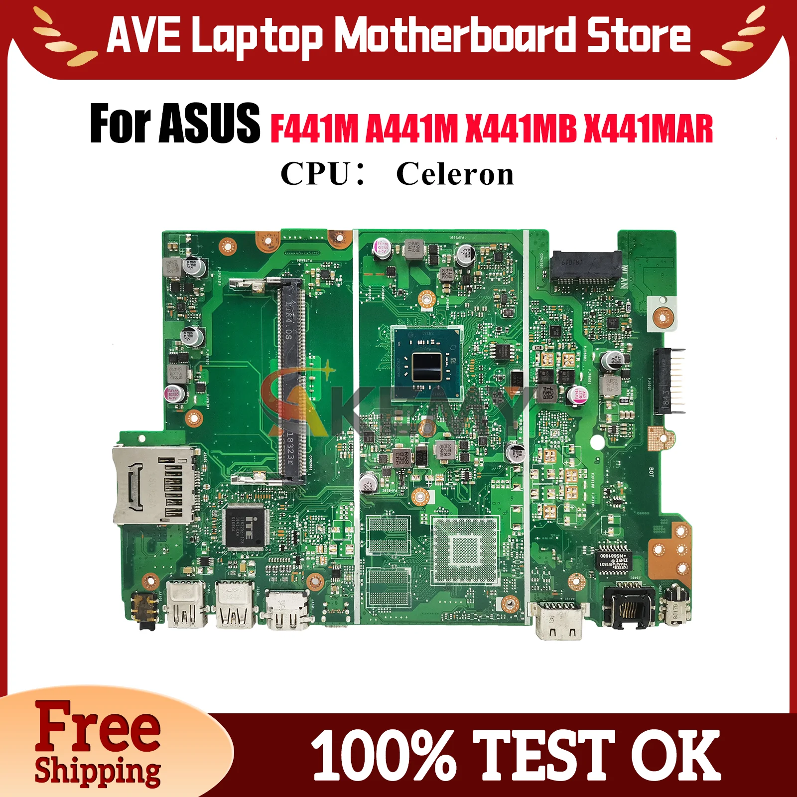 

X441MA Laptop Motherboard For ASUS VivoBook A441M X441M X441MAR X441MB F441M Notebook Mainboard With Celeron CPU 107% tests OK