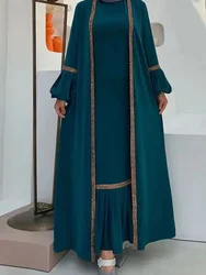 Abito hijab da donna musulmana Set da 2 pezzi Abito lungo maxi con maniche a lanterna Eid Abbigliamento islamico Caftano Kimono Abiti Abaya altalena grande