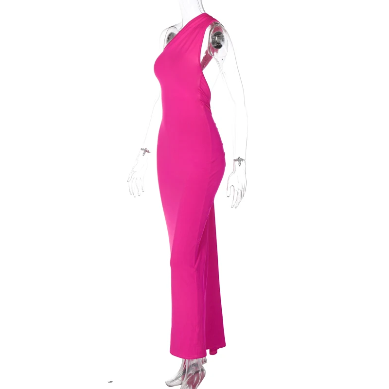 Hugcitar One Shoulder Backless Adjustable Scarf Loop Ruched Sexy Maxi Dress Women Elegant Y2K Streetwear Festival Outfit 250 Sd47edaea645549378519b0030b2fbfeff