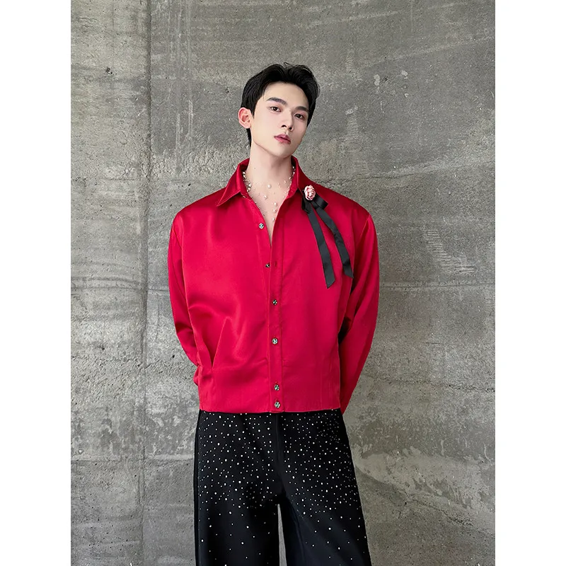 

Красный длинный кардиган для мужчин, дизайнерский шедевр с 3D-цветочным декором, новинка, трендовый китайский бренд, свободный крой...