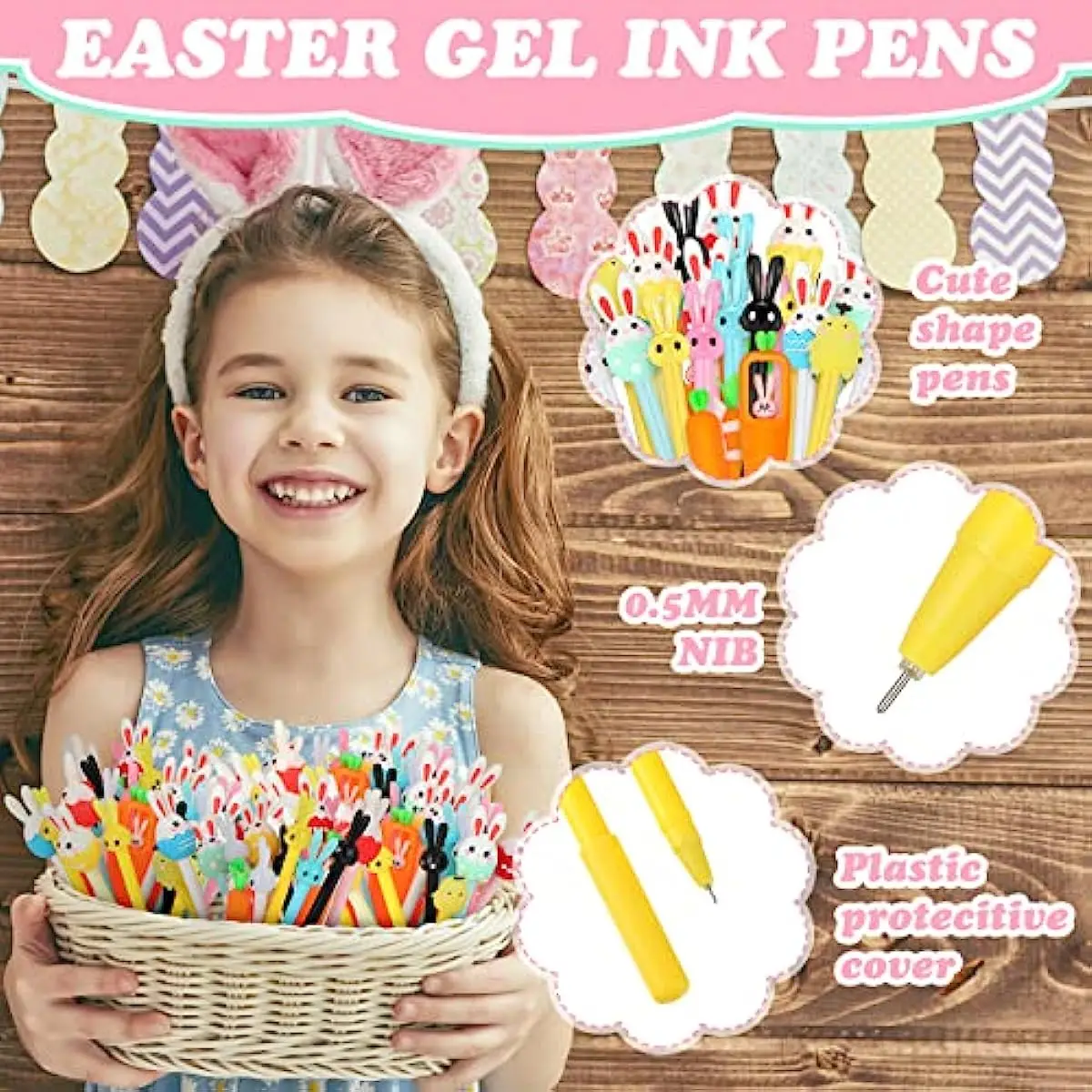 100 Pcs Rabbit Gel Ink Pens 0.5mm Ink Cute Carrot Kawaii Neutral Pens for Kids Office School Supplies Prize Easter Gifts