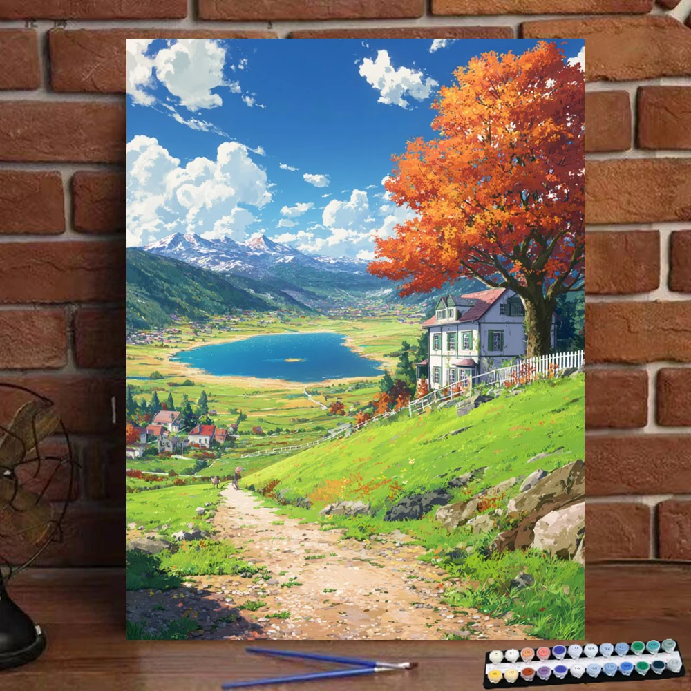 Painting by Numbers Oil colored Colorful Maple Shore Digital Painting Handmade Adult Children Gift Wall Decoration D