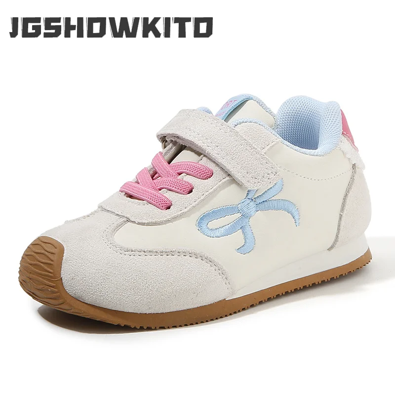 JGSHOWKITO Kids School Sneakers Sweet Embroidered Bow Children Patchwork Running Sneakers Non-slip Lightweight Girls Sport Shoes