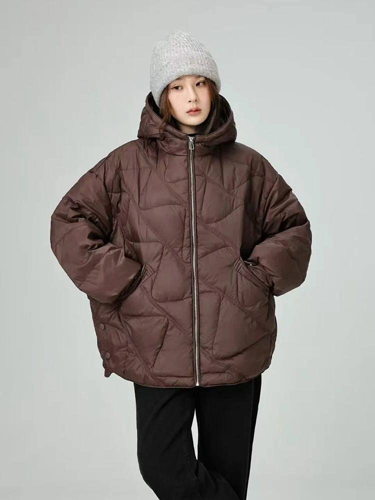 Winter Oversized Hooded Loose Down Jacket Female Warm Zipper Parker Jacket Women White Duck Down Waterproof Quilted Outwears