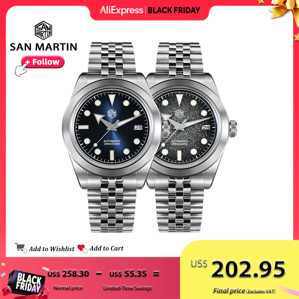 Zegarki męskie San Martin 39mm z mechanicznym mechanizmem, emaliowaną tarczą, automatycznym mechanizmem NH35, szafirowym szkłem, wodoszczelnością 10ATM, luminescencyjne, model SN0053.