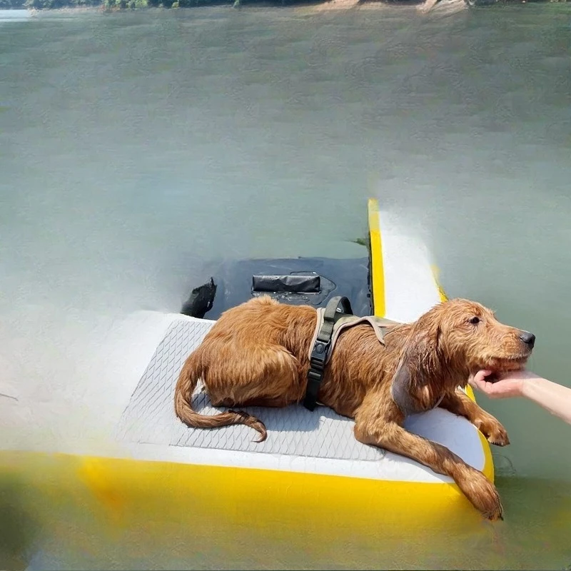 

High quality oversized custom inflatable floating pool dog ramp pet water sports puppy wooden board