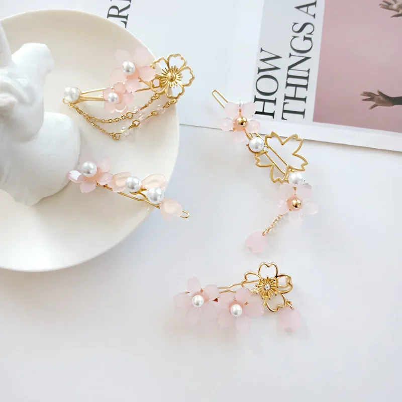 Japanese Cherry Blossom Daisy Flower Pink Sakura Hairpin Fashion Cute Animal Cat Rabbit Planet Hairclip for Women Girls flowers