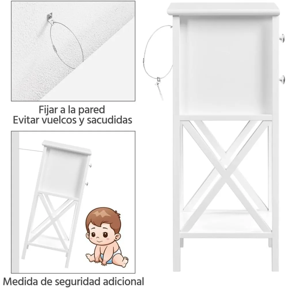 Mesita de Noche Alta con Cajones، Diseño Compacto para Ahorrar Espacio #6