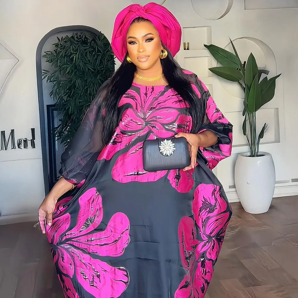 فساتين تركيا نمط جديد للمرأة الفاخرة الأنيقة 2025 طقم مكون من قطعتين امرأة أفريقية بوبو ارتداء وشاح الرأس ملابس أفريقيا #4