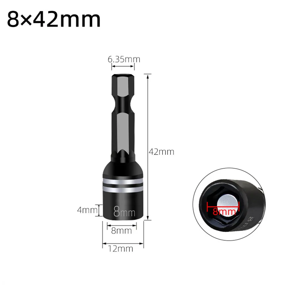 1pc Hex Socket 8mm Magnetic Nut Screwdriver Socket Bit Hex Shank Driver Adapter Socket Wrench For Pneumatic Screwdrivers Drill