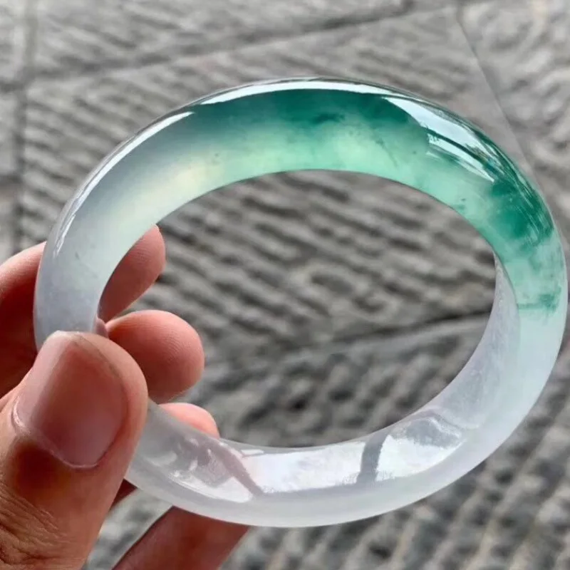 Natural Burmese Old Mine Jadeite , Ice , with Floral Inclusions, Imperial Consort Style, Round Bracelet, Glass Type