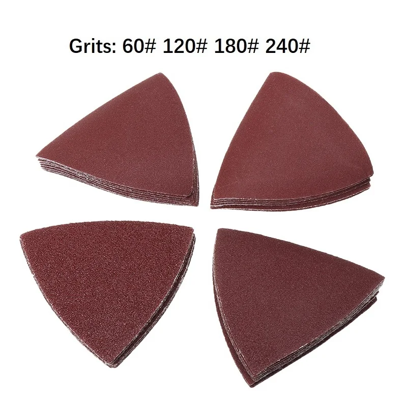 40pc Triangle Sandpaper 60/120/180/240Grit Hook AndLoop For 3-1/8 Inch Oscillating Multi Tool Power Tool Replacement Accessories