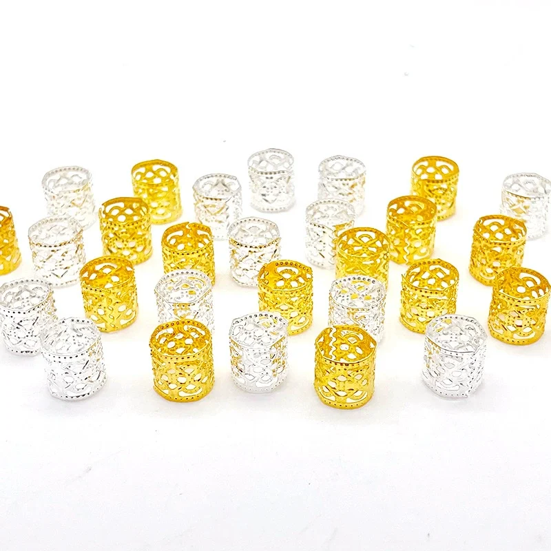 100 Uds 8x9/10x10mm pequeño anillo para el cabello chapado en oro y plata trenza rastas agujero Micro cuentas brazalete ajustable Clip trenza de pelo estilo