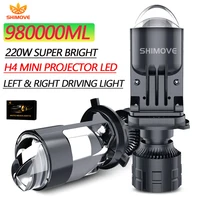 Mini Proyector LED H4 para Coche y Motocicleta, Faro Delantero de 980000LM y 220W, Bombillas Súper Brillantes de 6000k, Luz Alta y Baja con Ventilador Turbo