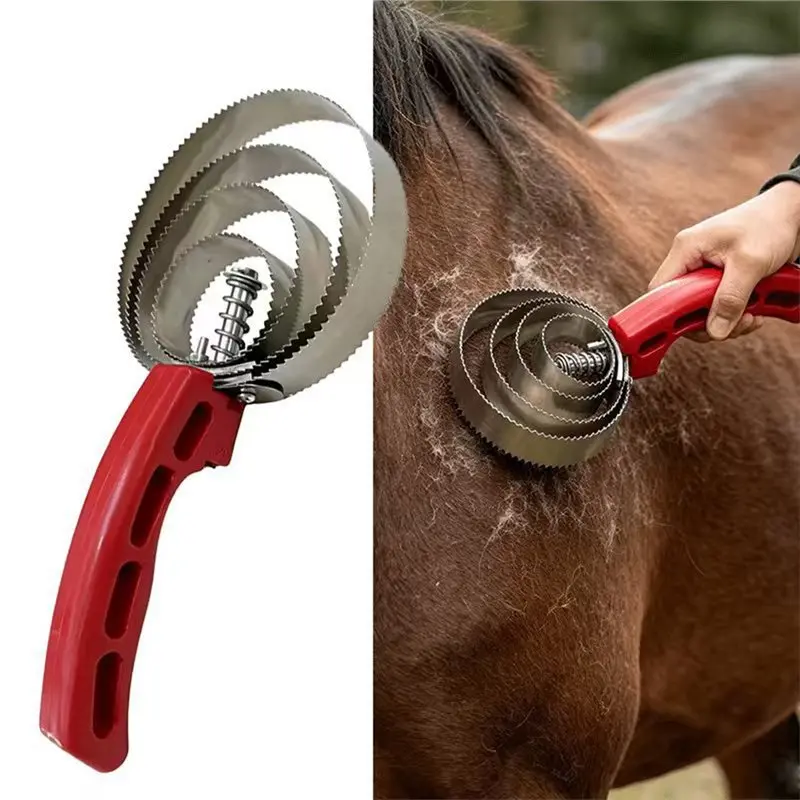HOTB72A Horse Brush Scraper Reversible Horse Mane Combing Set 4 Rings Comb With Soft Grip For Horses Dogs Grooming