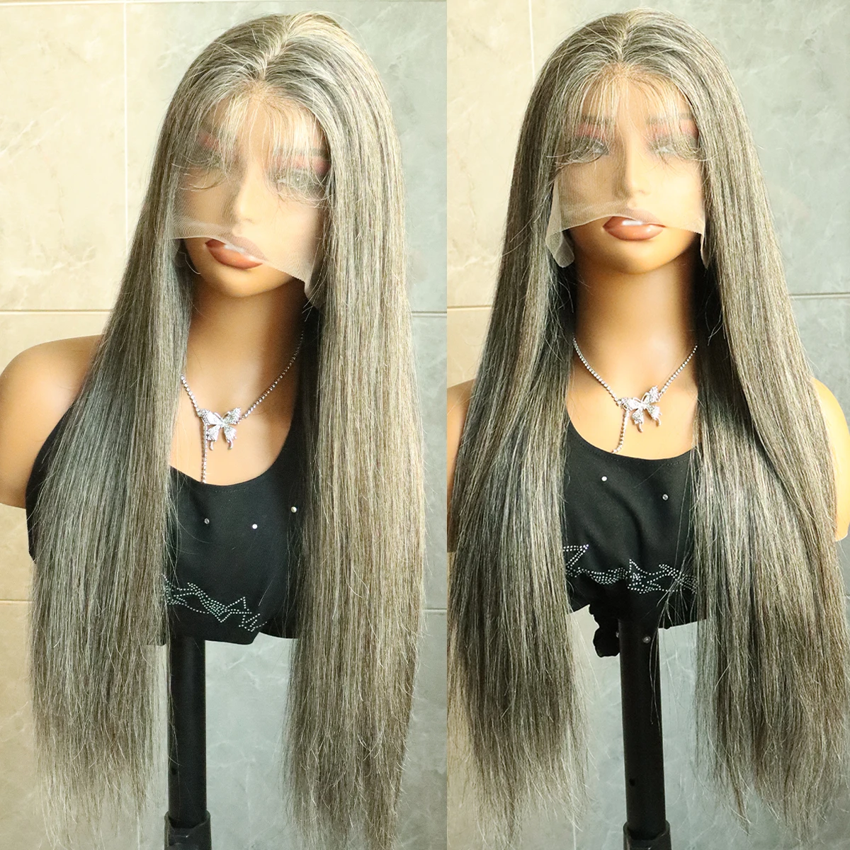 

30 Inch Silver Gray Bone Straight Lace Front Human Hair Wigs Colored 13x4 Transparent Lace Frontal Wig Brazilian Hair For Wome