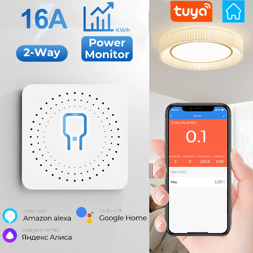 16A Tuya WiFi Smart Switch Module 2-way Control with Energy Monitor Switch Mini Breaker Smart Life Voice for Alexa Google Home