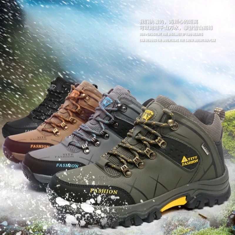 

Men Boots Fashion Casual High-Top Boots Winter Plush Warm Cotton Shoes Waterproof Snow Boots Outdoor Non Slip Hiking Shoes Botas
