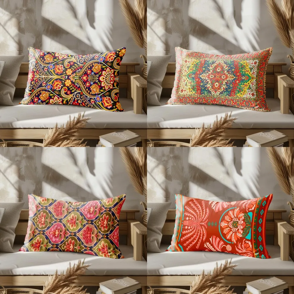 Home Decor Colorful Ethnic Pattern Pillow Covers Suitable For Sofa Bedroom Car Pillow Cover Cushion Rectangular Back Cushion