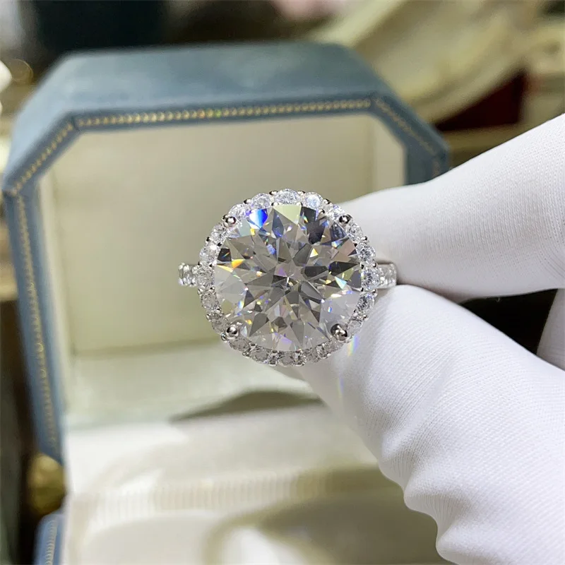 

Потрясающее кольцо с бриллиантом из муассанита цвета 10 карат, настоящее серебро 925 пробы, вечерние обручальные кольца для женщин, обручальные украшения