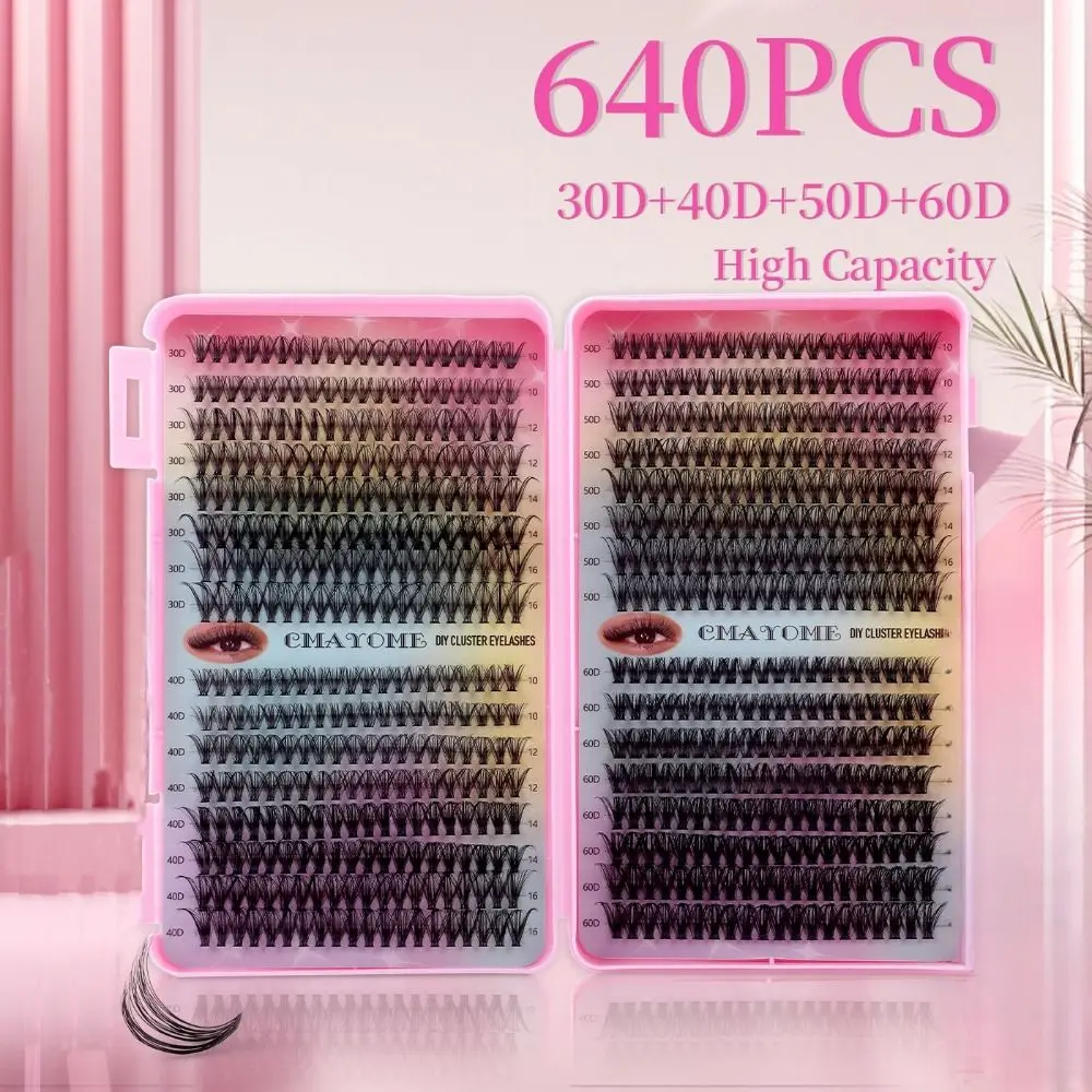 

640Clusters Dense Curled Cluster Lashes Soft DIY Curly False Eyelash Large Capacity False Eyelashes Individual Lash Make Up