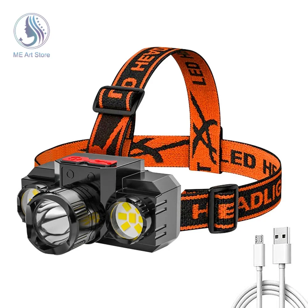 Portable LED Headlamp Mini Waterproof Headlight USB Rechargeable Fishing Lantern Super Bright Head Light 4 Modes Front Torch