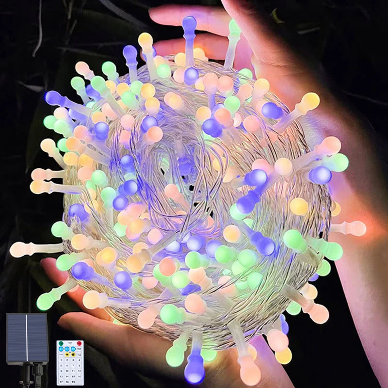Macarons Solar Cherry String Lights Outdoor Waterproof 19 Changing Dual Charging Mode Solar festooon Lamp for Tree Fence Garden