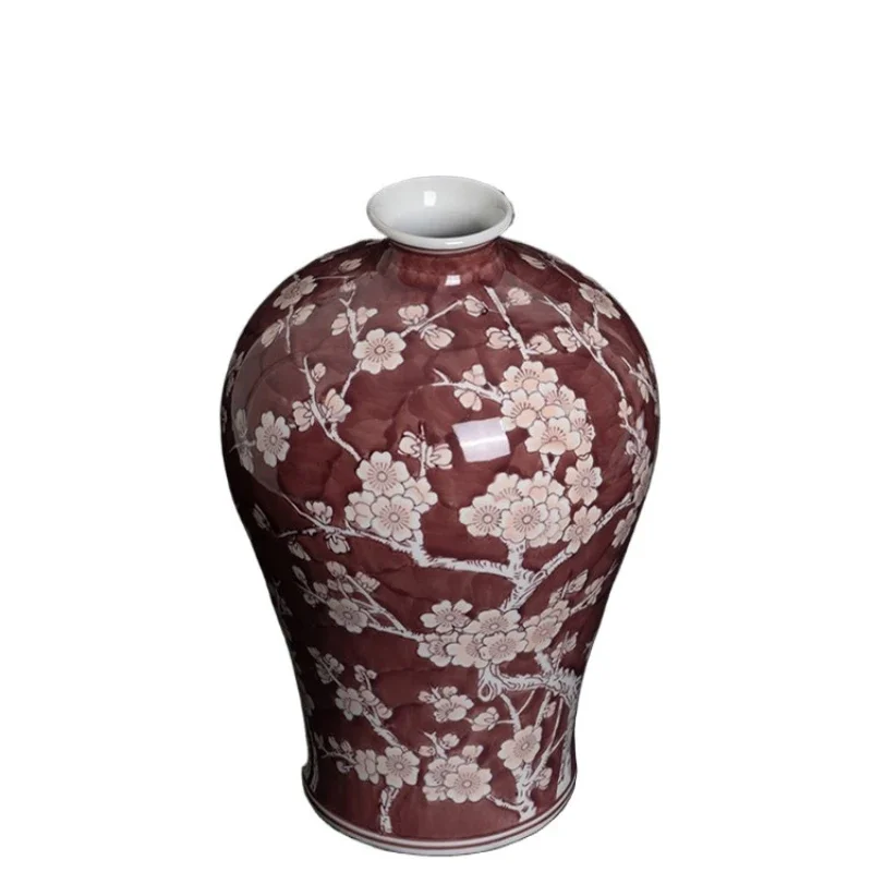 

Hand-painted underglaze color, vermilion plum vase, good oriental meaning, new Chinese vase flower ornament